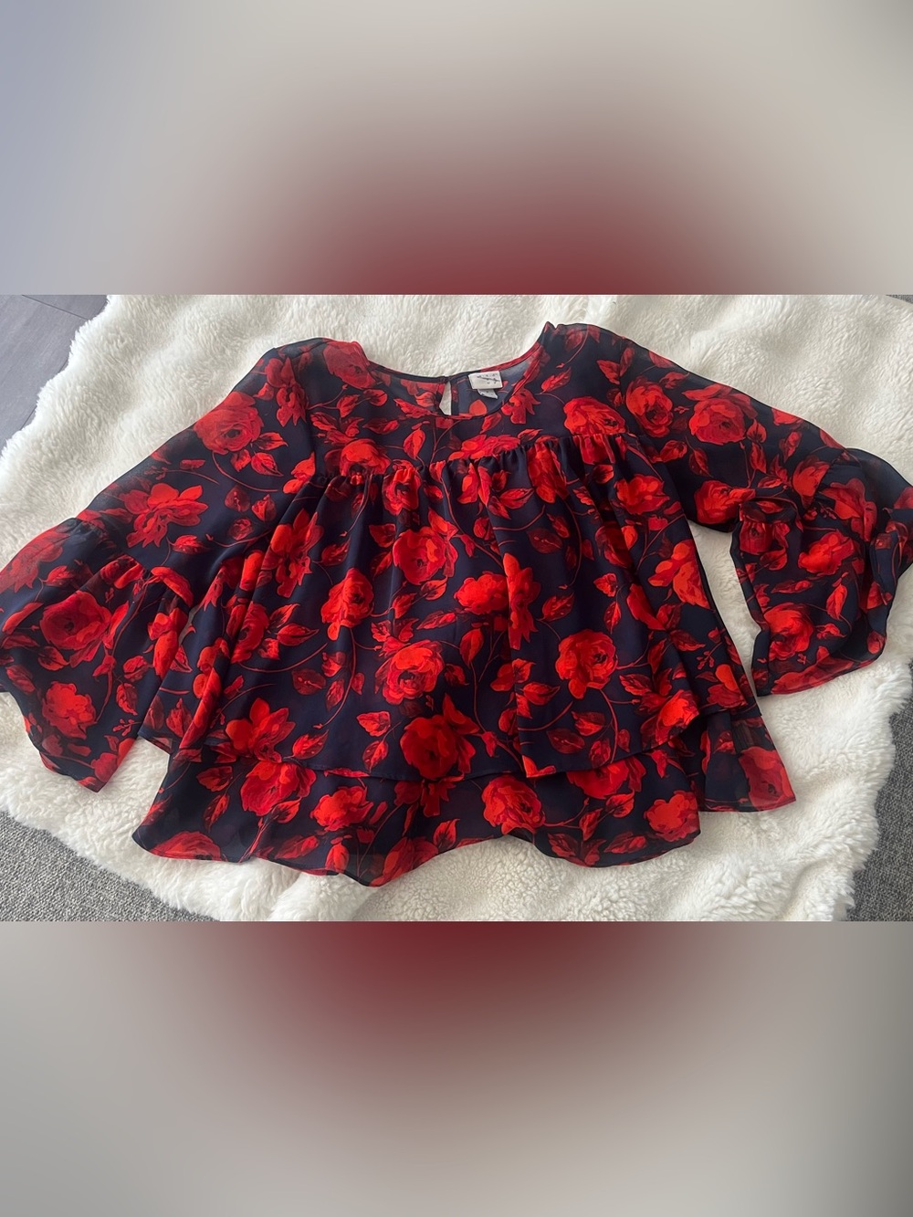 a new day Navy Top with Vibrant Red Floral Print